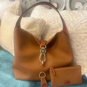 Dooney & Bourke Brown Pebbled Leather Hobo Shoulder Bag with Pouch